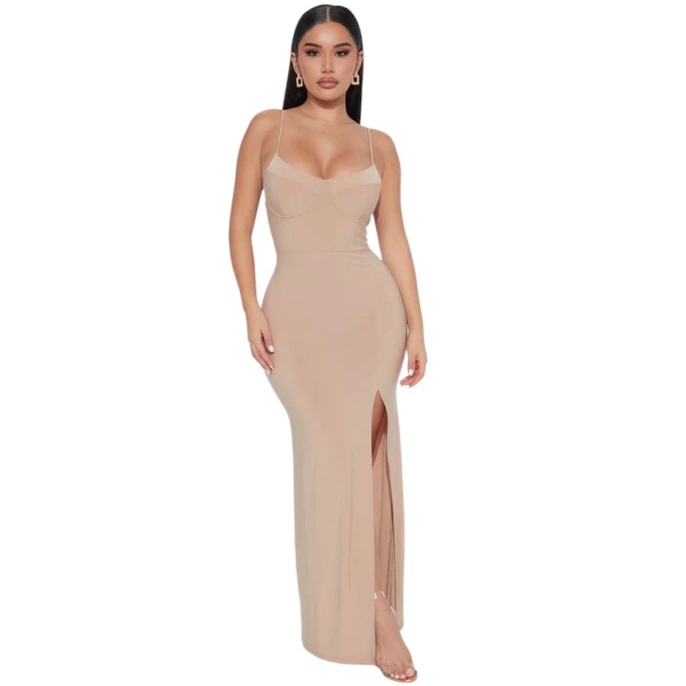 Fashion Nova Raven Maxi Dress Taupe S